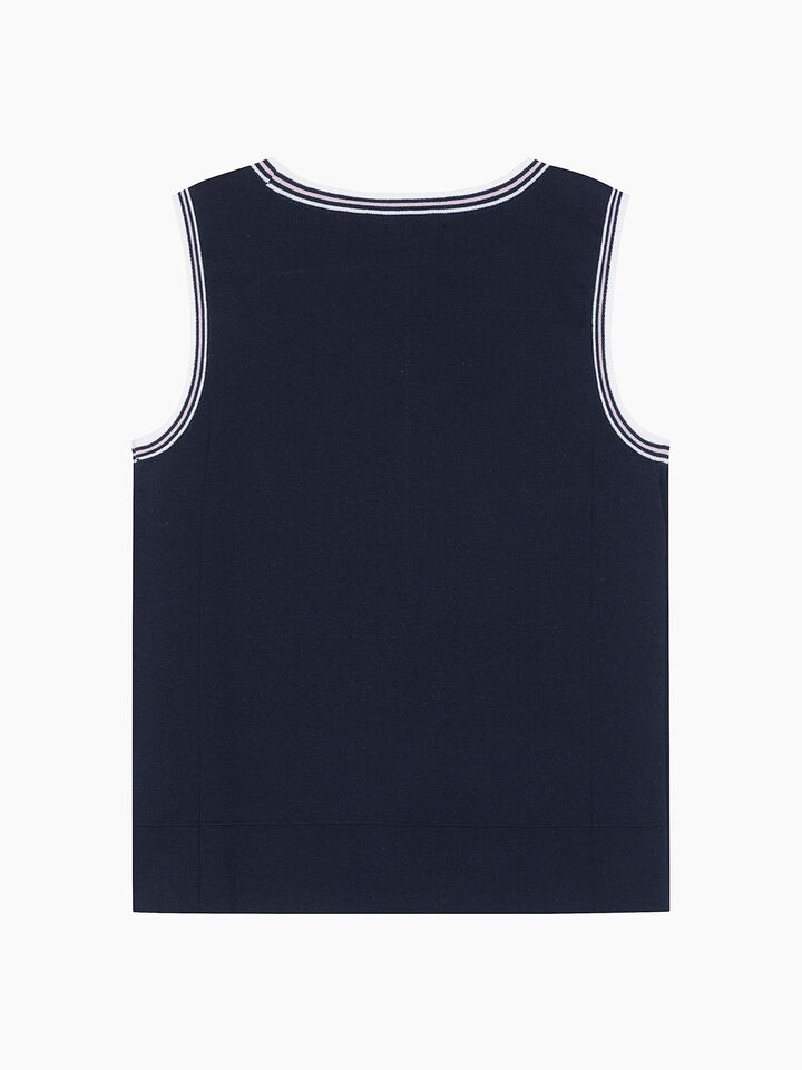 Dark blue knitted tank top with text - null - Dark Blue | Sisley K image number 2